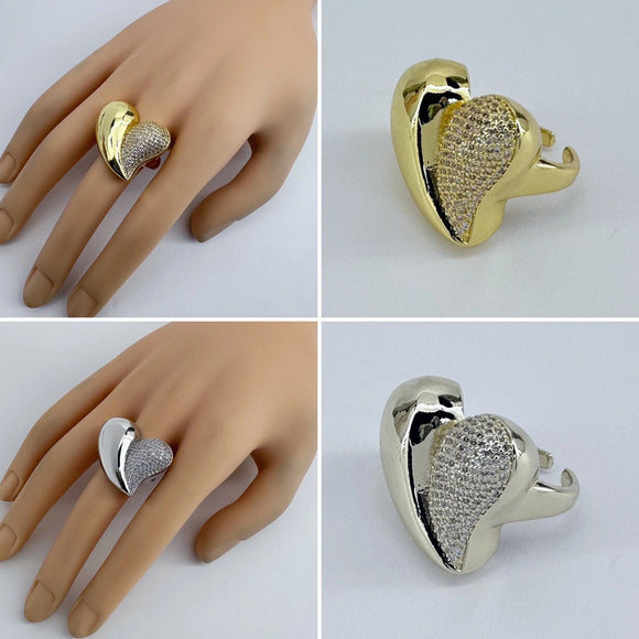 CRYSTAL HALF HEART  RING