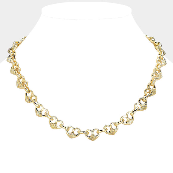 14K GP Puffed Heart Link Necklace