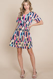 BOMBOM Ruched Color Block Short Sleeve Mini Dress